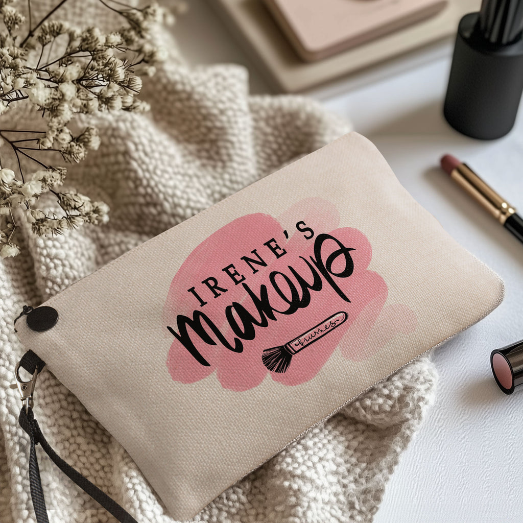 Pink Watercolor Name - Make Up Bag