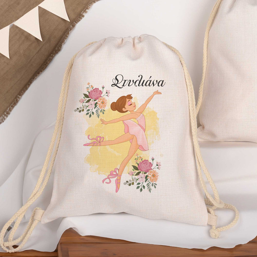 Pink Ballerina - Drawstring Bag Linen