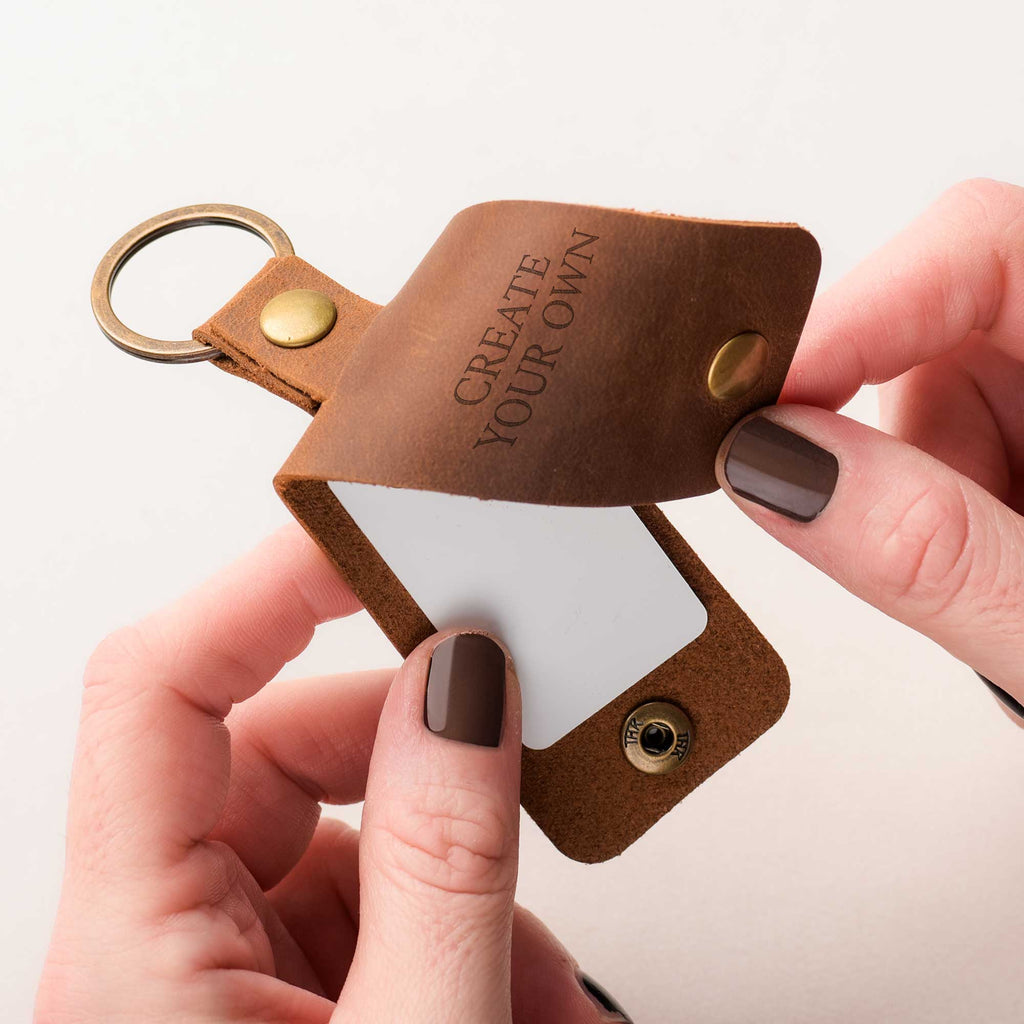 Create Your Own- Leather Engraved Keyring With Photo Inside