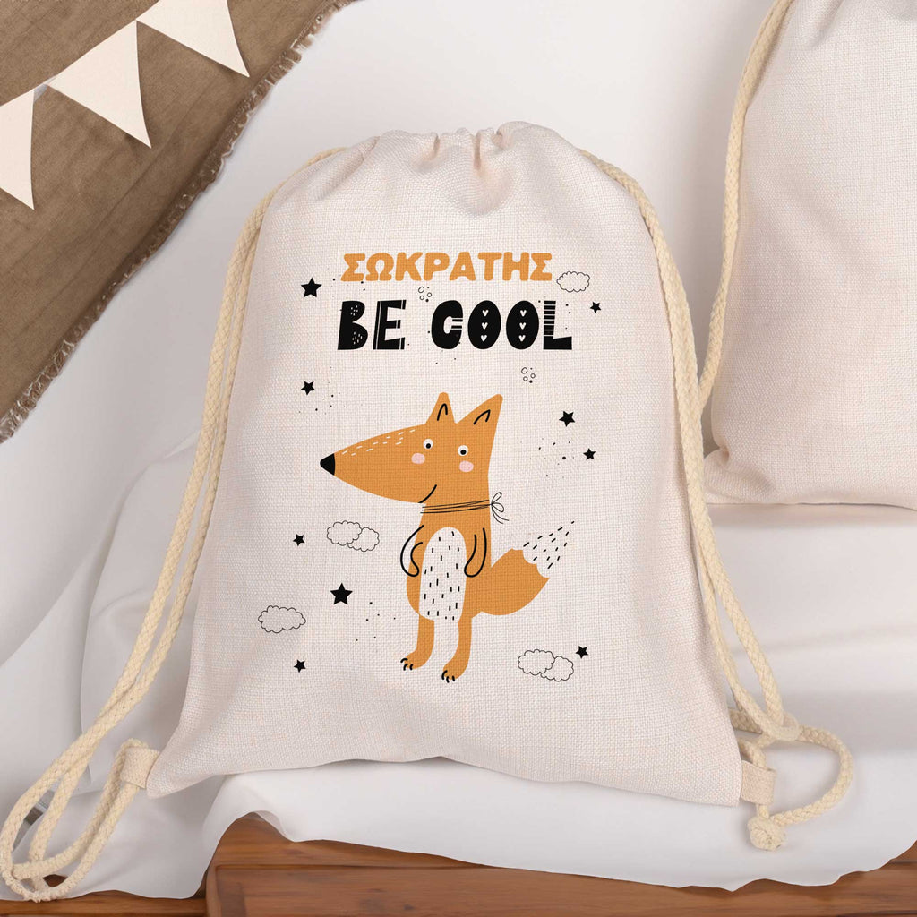 Orange Fox - Drawstring Bag Linen