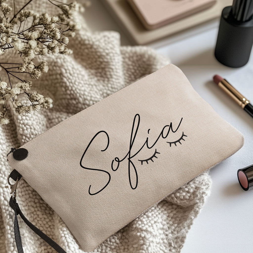 Name With Cute Lashes - Make Up Bag