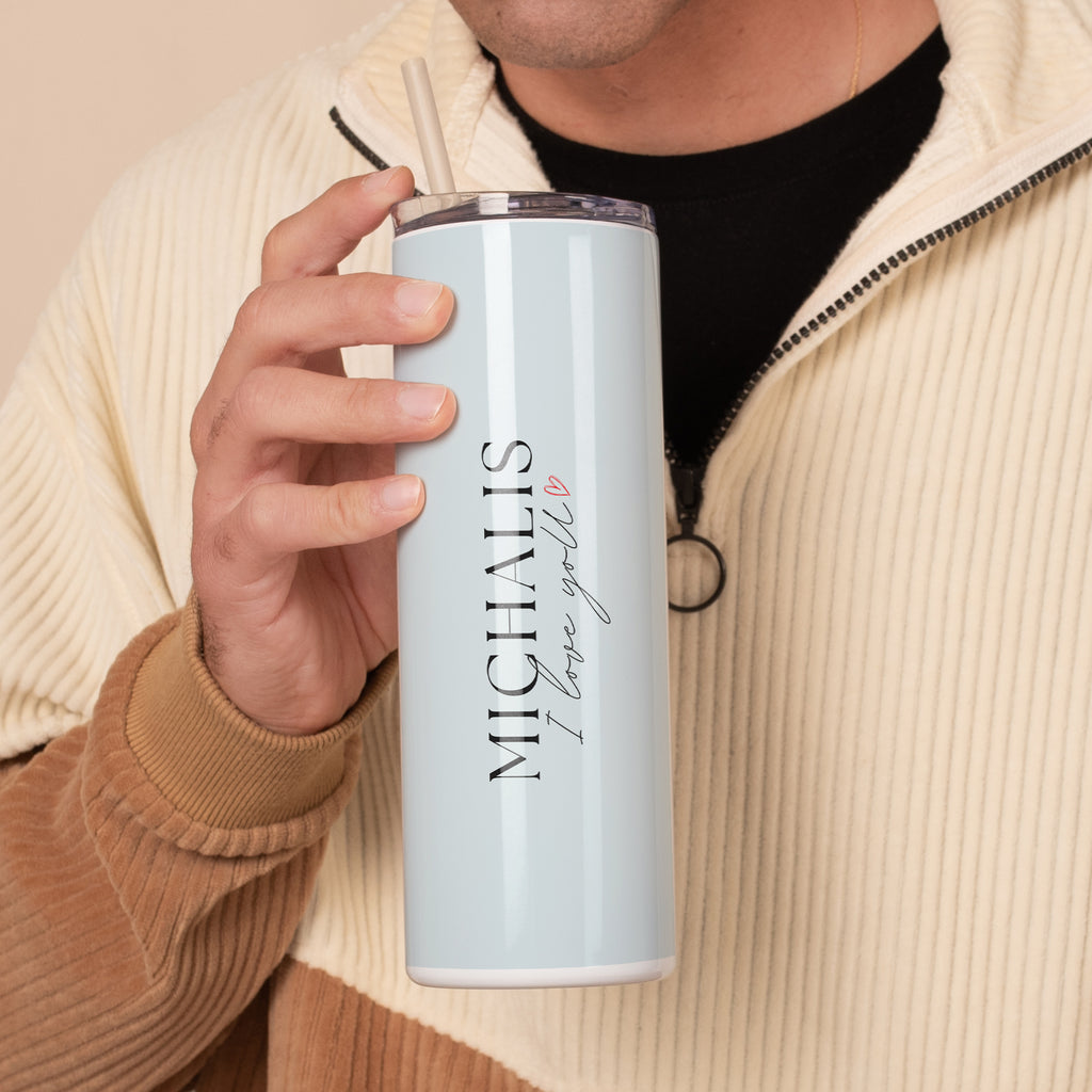 I Love You Blue - Stainless Steel Skinny Tumbler With Straw