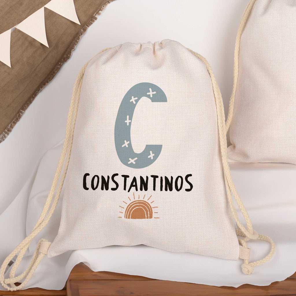 Capital Letter - Drawstring Bag Linen