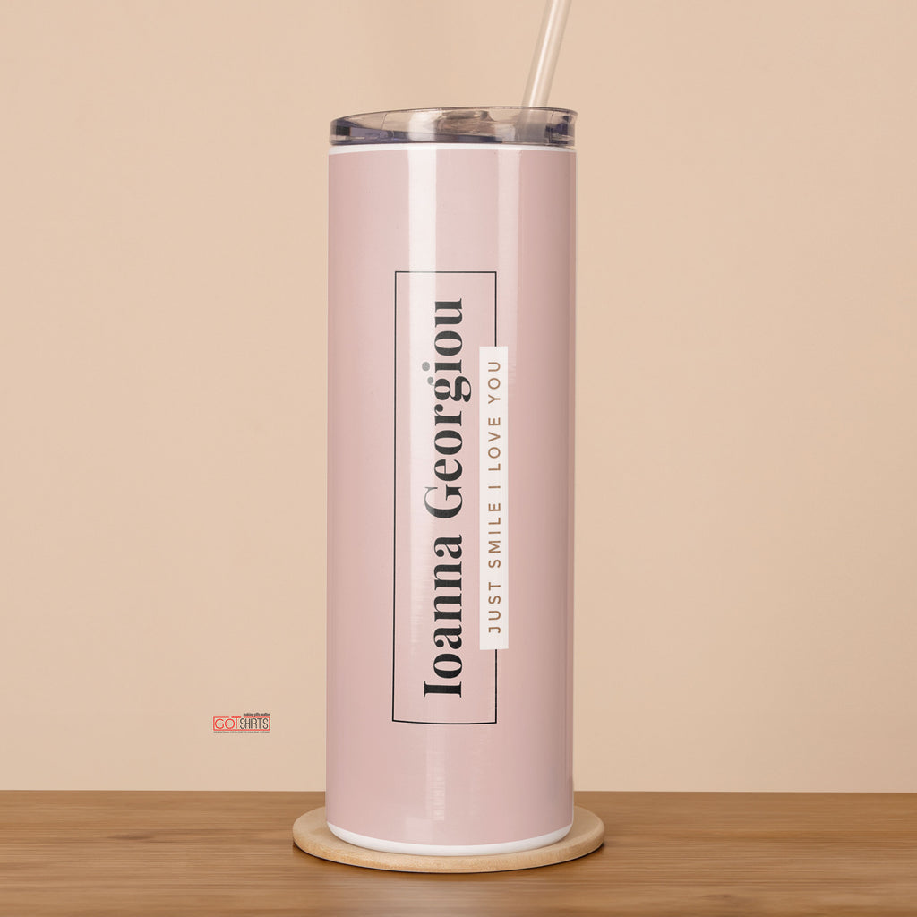 Just Smile Pink - Stainless Steel Skinny Tumbler With Straw