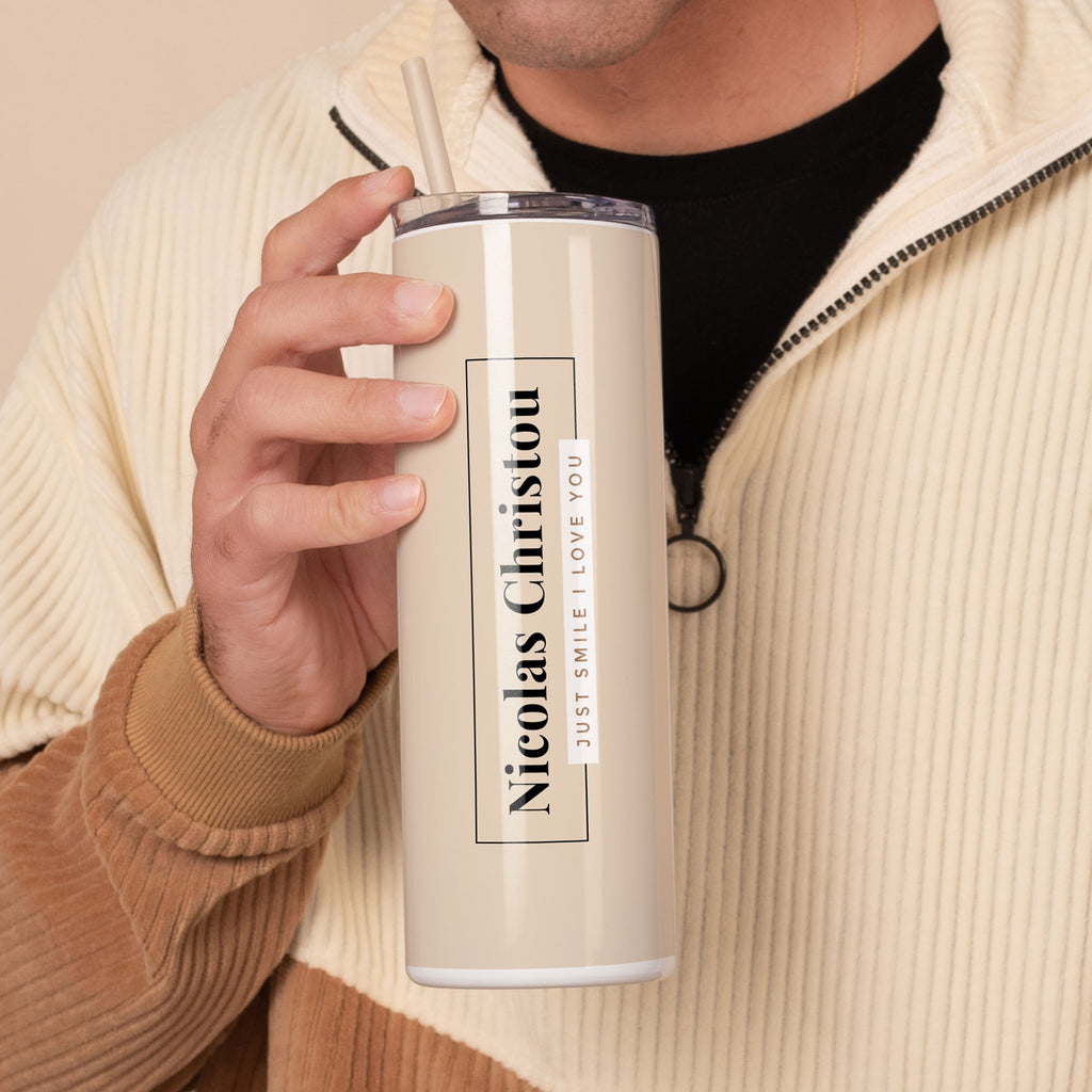 Just Smile Yellow - Stainless Steel Skinny Tumbler With Straw