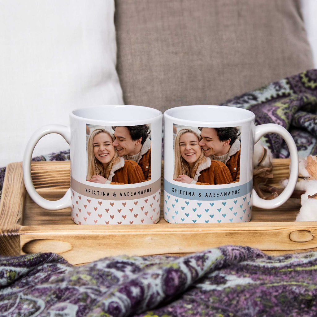 Hearts Pattern - Ceramic Mug 330ml Set Of 2