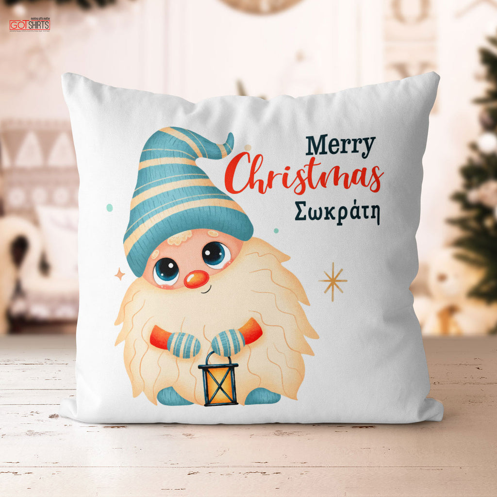 Christmas Pillow - Blue Gnome