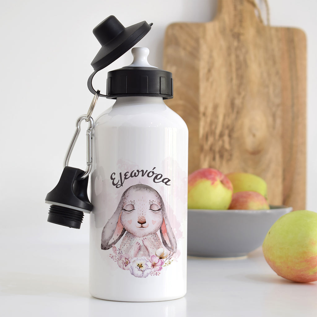 Pink Flower Bunny - Aluminum Water Bottle