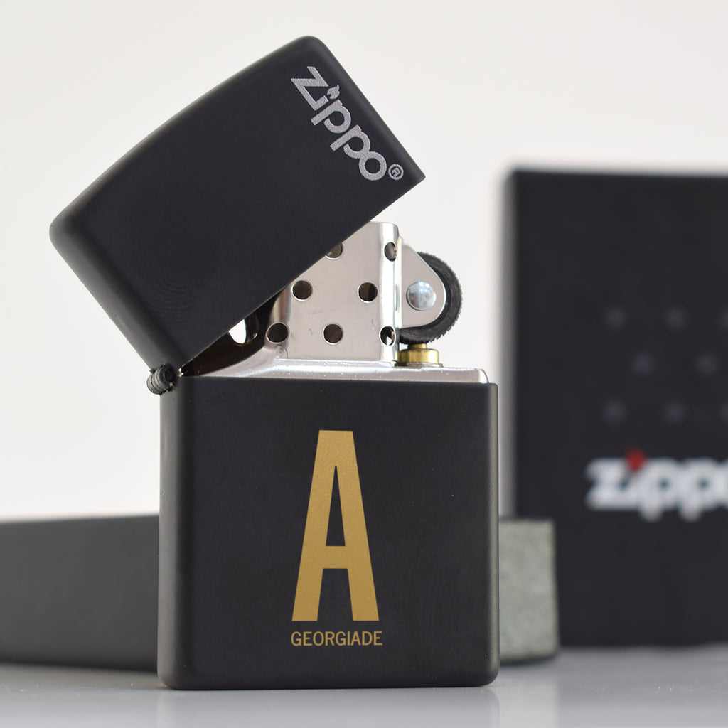 Big Initial - Black Zippo® Lighter (Engraved)