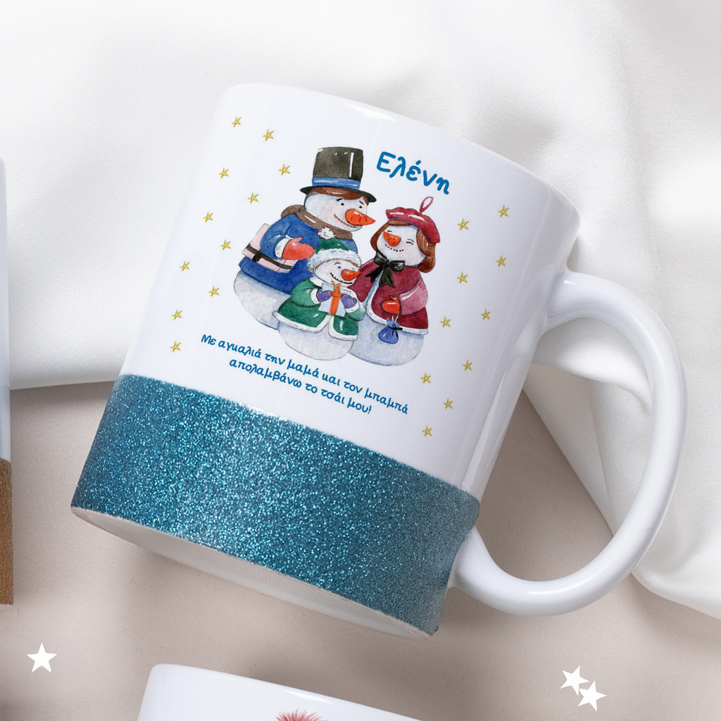 Snowman Family - Ceramic Glitter Mug