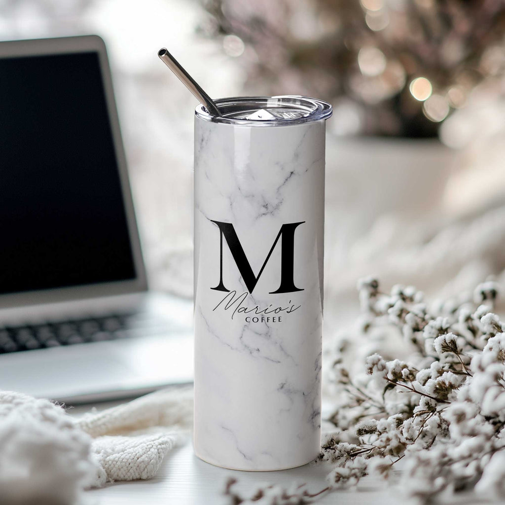 Gray Marble - Stainless Steel Skinny Tumbler With Straw