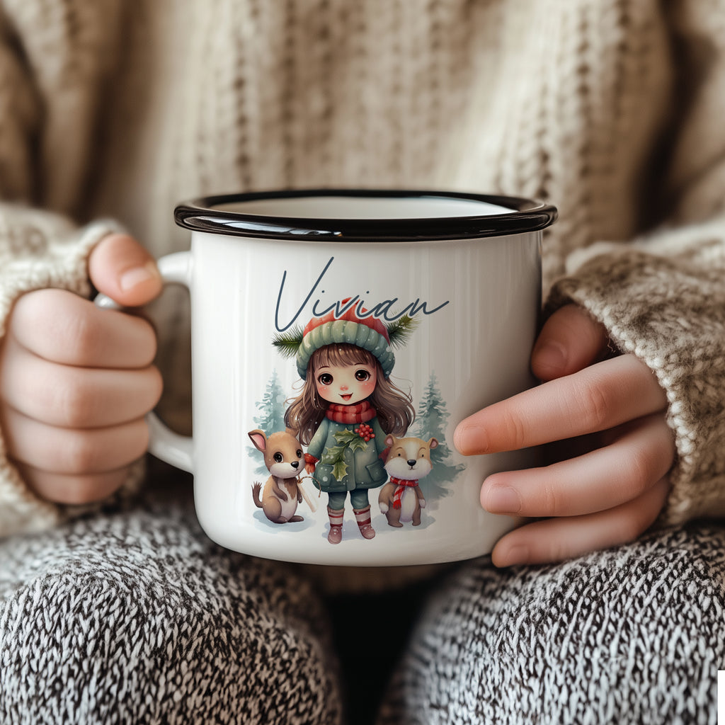 Winter Forest Girl - Christmas S/Steel Enamel Mug