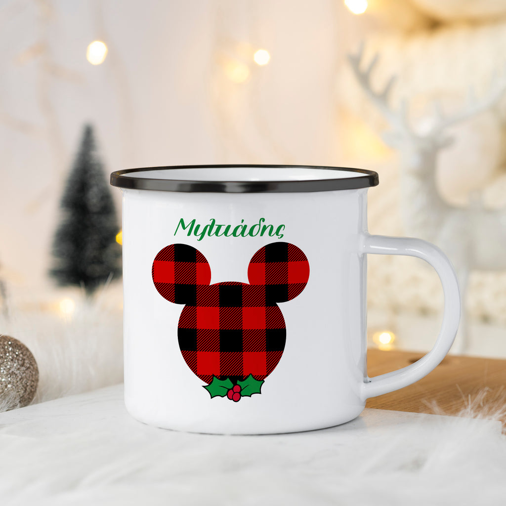 Gingham Cute Mouse - Christmas S/Steel Enamel Mug