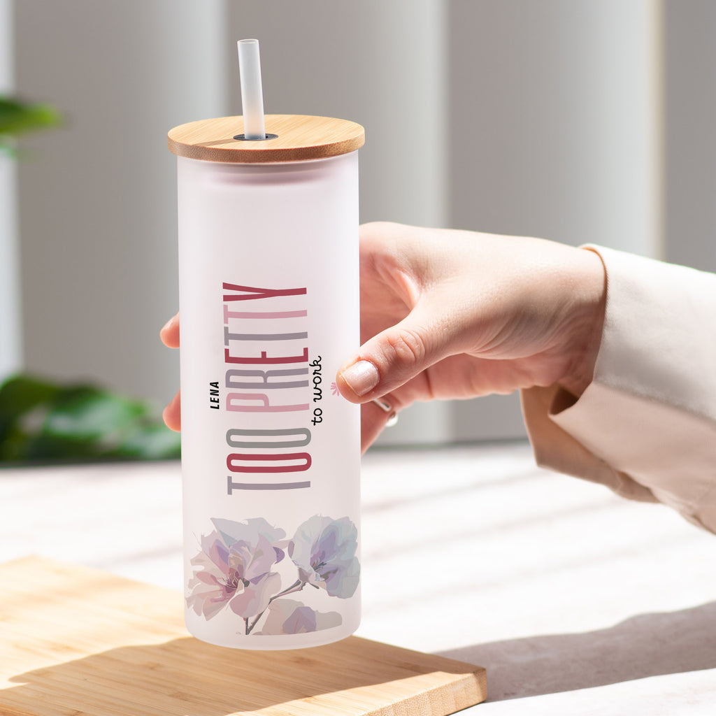 Too Pretty To Work - Skinny Frosted Glass Tumbler