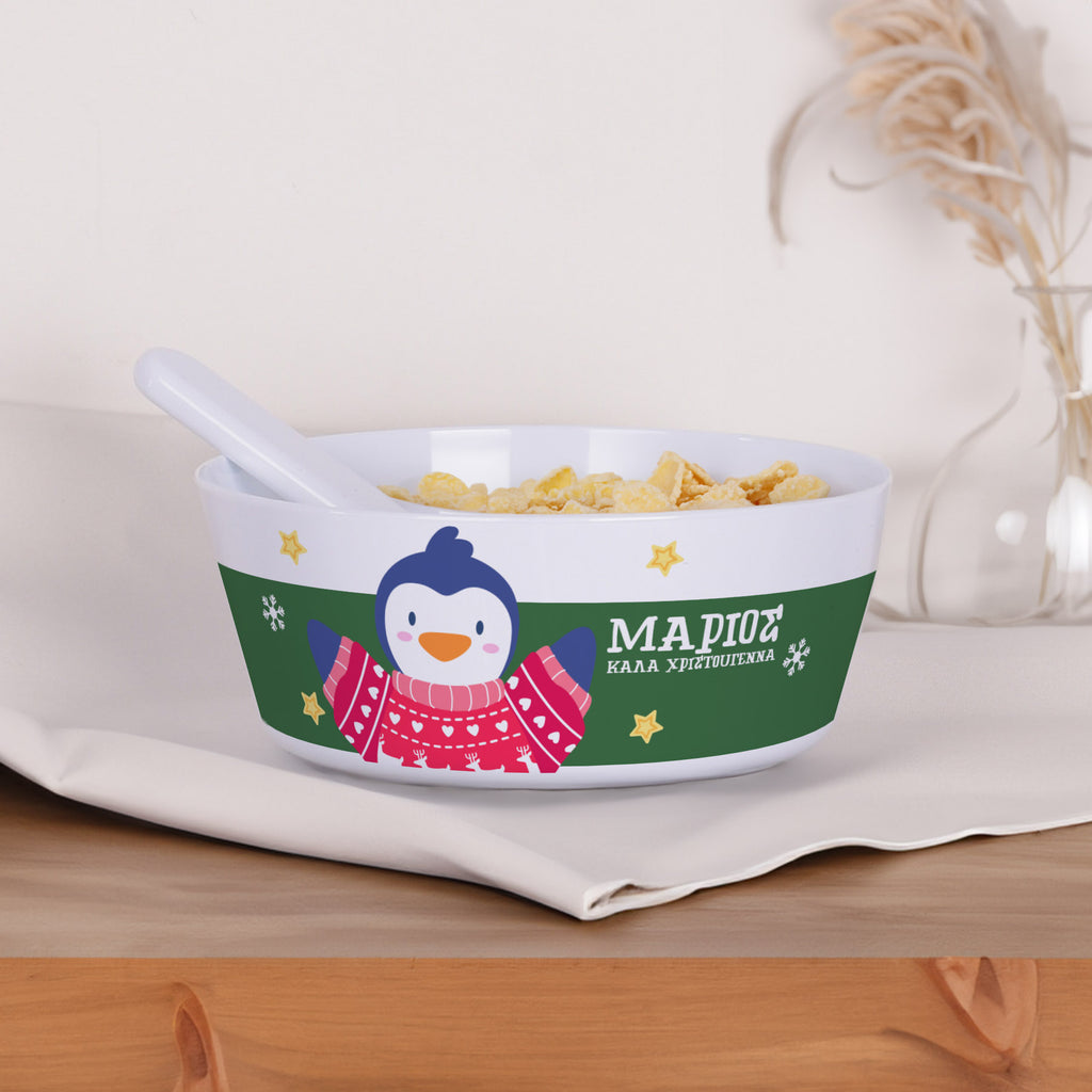 Personalized Plastic Bowl - Christmas Penguin