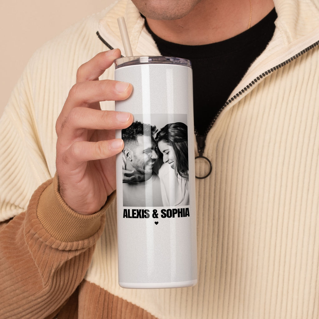 Couple B&W - Stainless Steel Skinny Tumbler With Straw