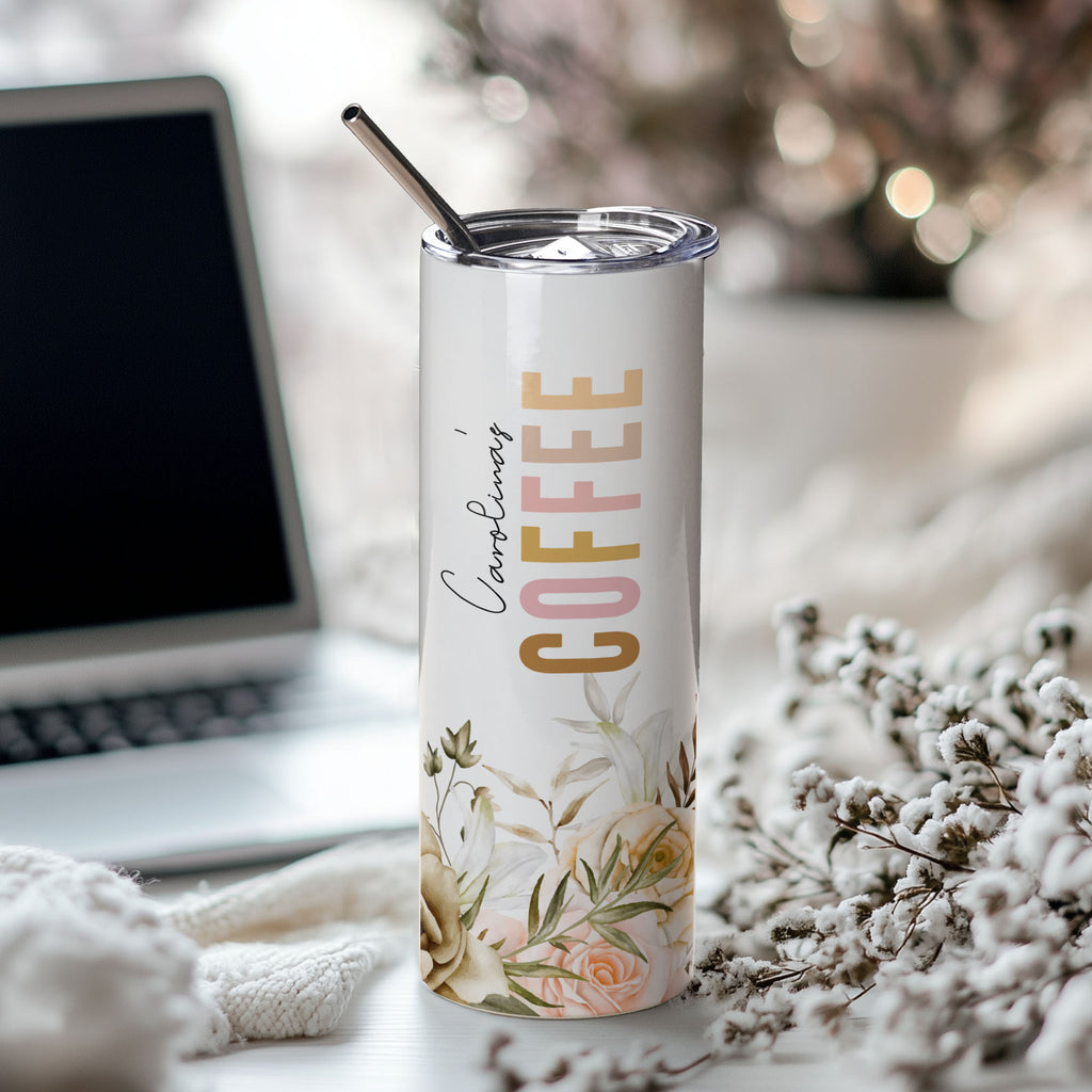 Coffee - Stainless Steel Skinny Tumbler With Straw