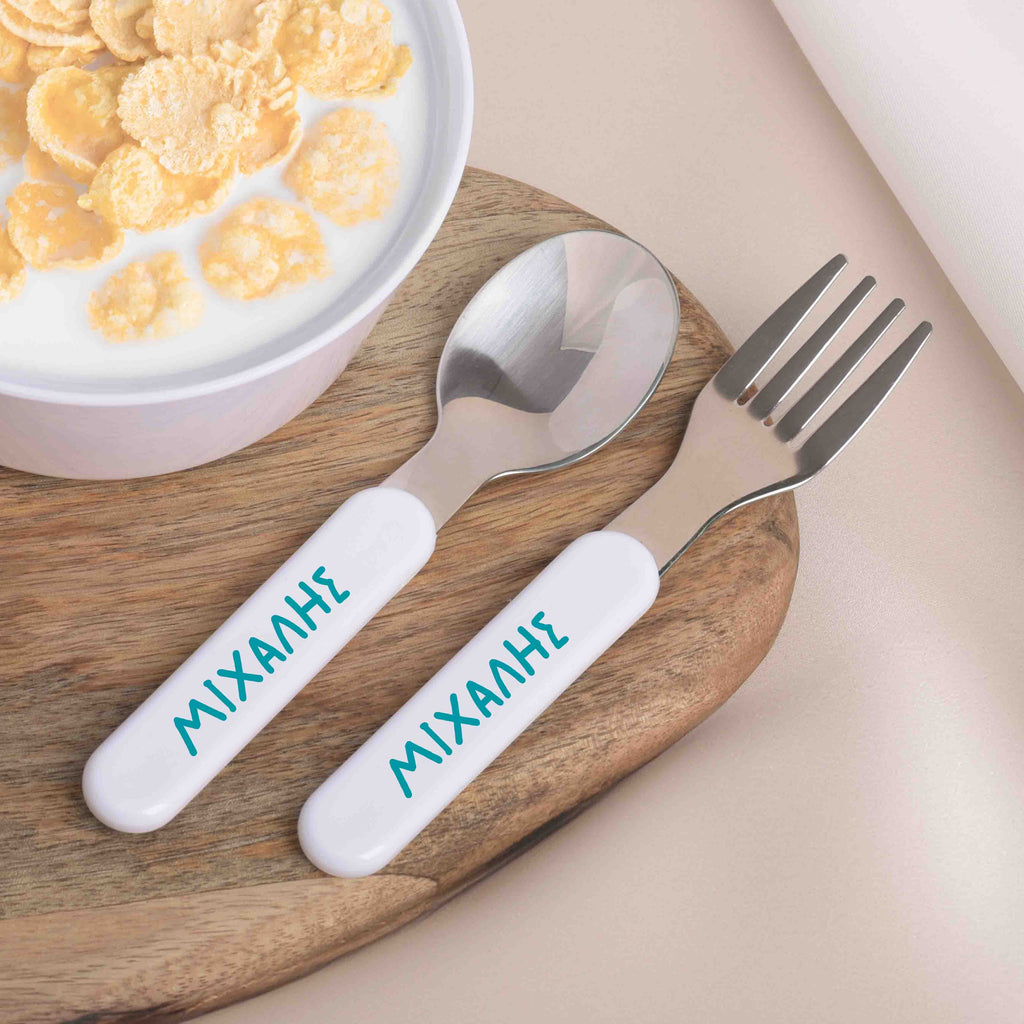 Kids Spoon/Fork Set - Blue Letters