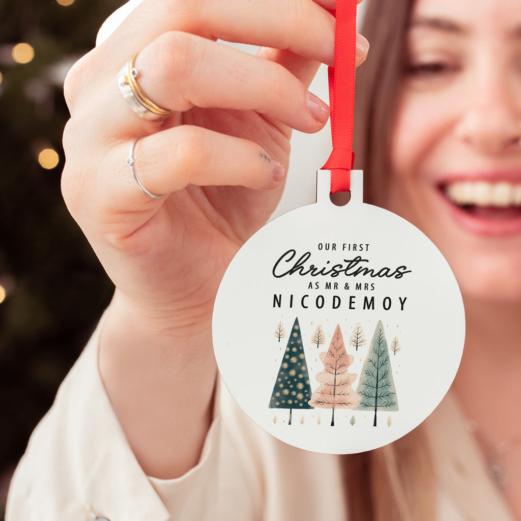 Our First Christmas Mr & Mrs - Wooden Ornament