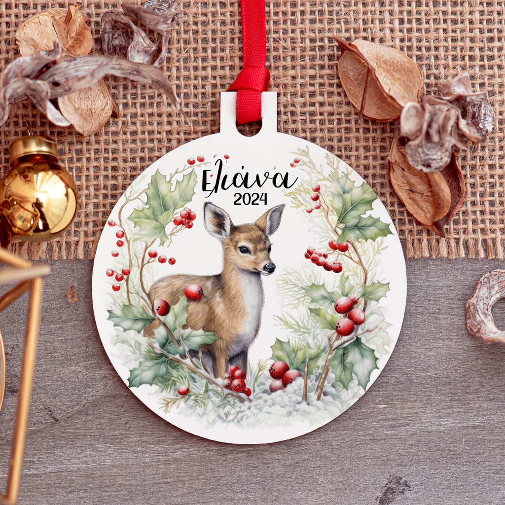 Deer & Mistletoe  - Wooden Ornament