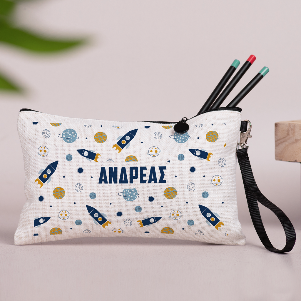 Rockets Pattern - Linen Pencil Case