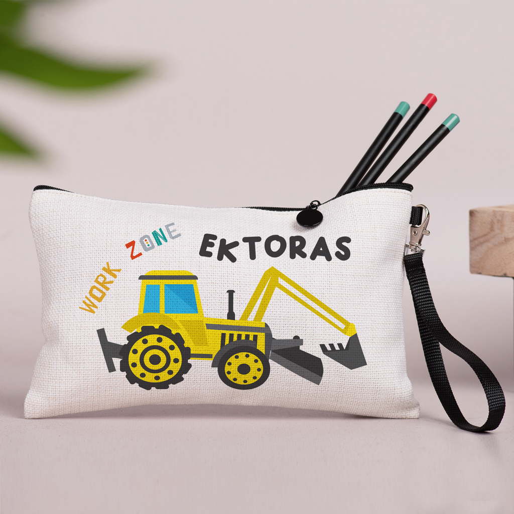 Yellow Tractor - Linen Pencil Case